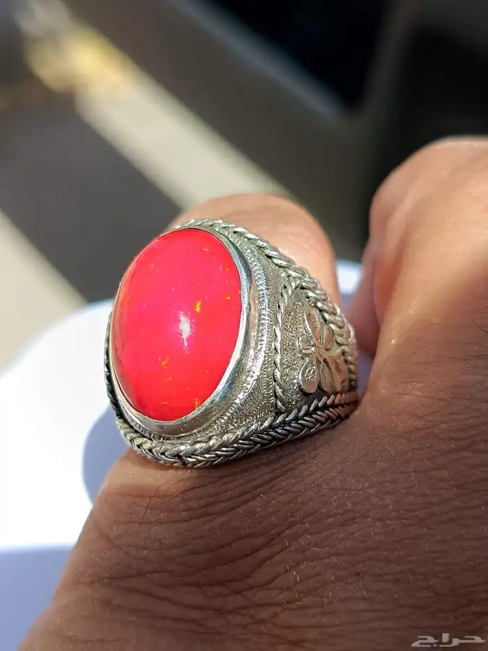 خاتم اوبال إثيوبي احمر فل الفل صياغة سلك مميزة ثقيله 0