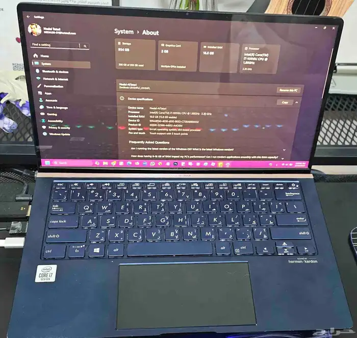 للبيع لاب توب ASUS ZenBook فائق الأداء مواصفات عالية (i7 1
