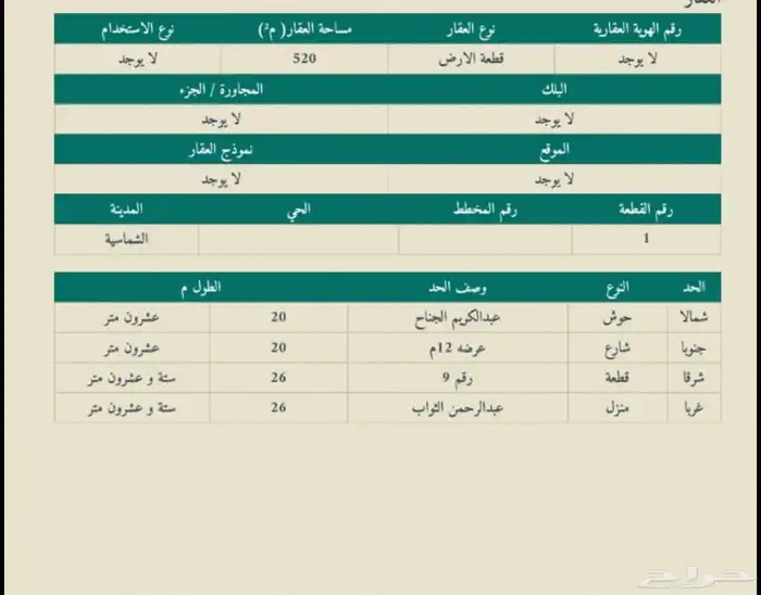 للبيع ارض سكنية في الشماسية 1
