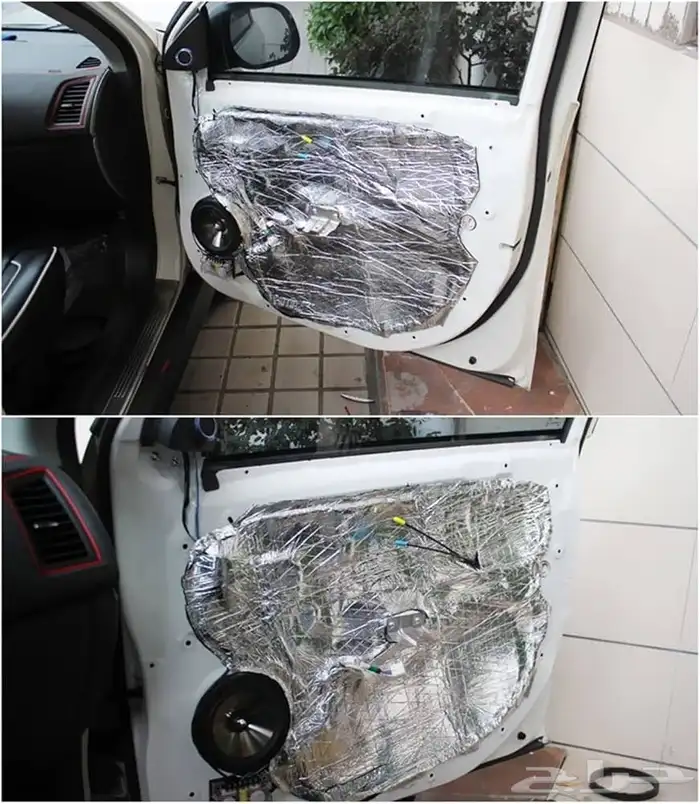 تركيب عازل صوت لبيبان السياره مع تركيب سماعات جي بي 5