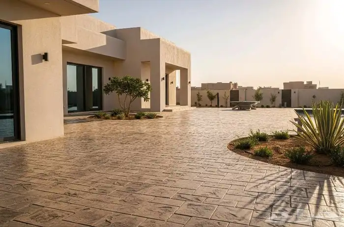 خرسانة مطبوعة صبة مروحة stamped concrete خرسانة المطبوعة 5