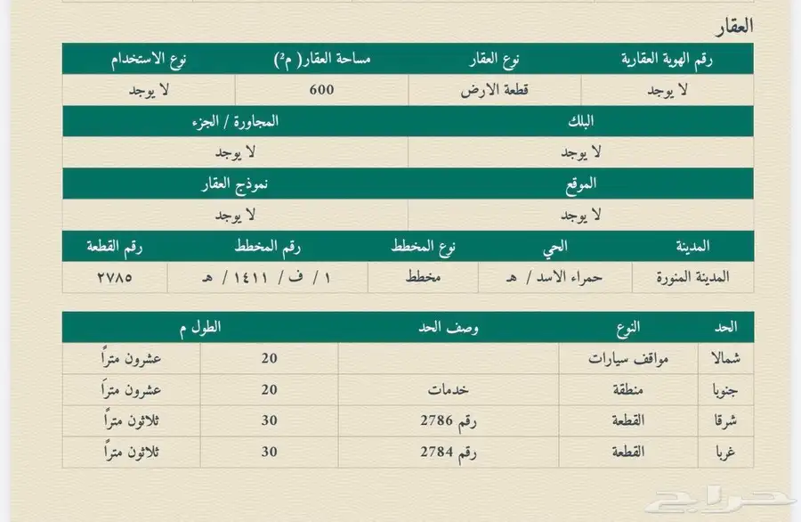 ارض بحي الحمراء واجهتين 600م 0