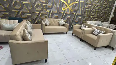 طقم كنب 7 اشخاص قطعة ثلاثية وقطعة ثنائية واثنين. كراسي مفرد 0
