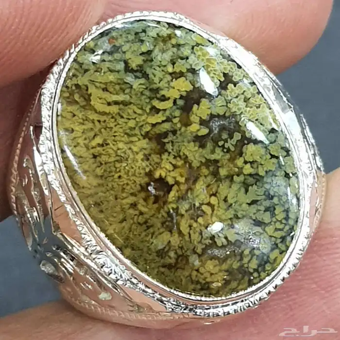 خاتم عقيق يماني طحلبي مميز 5