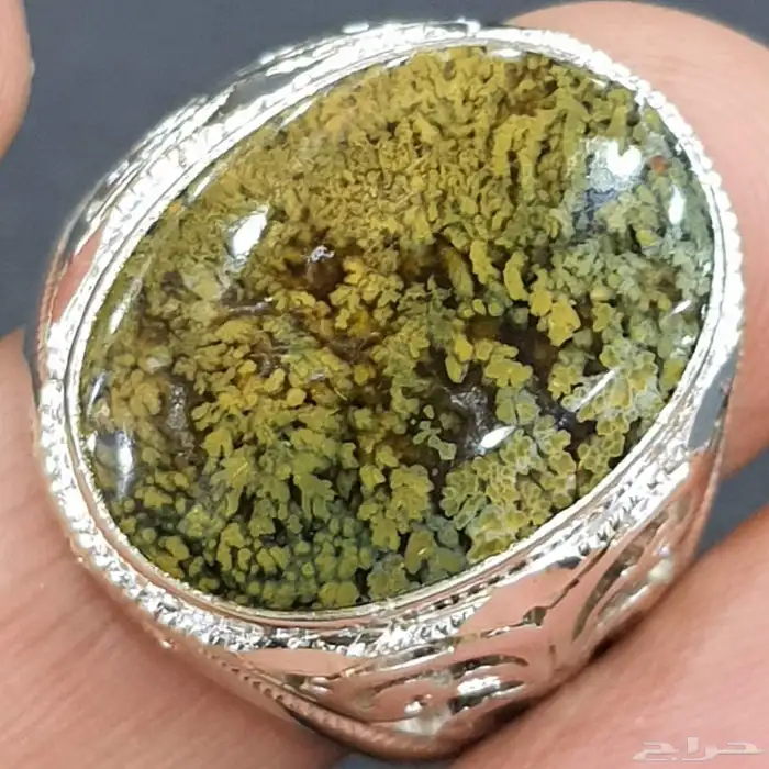 خاتم عقيق يماني طحلبي مميز 0