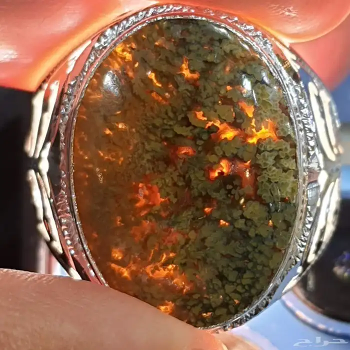 خاتم عقيق يماني طحلبي مميز 4