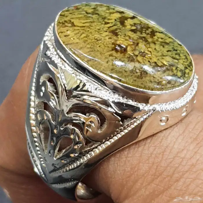 خاتم عقيق يماني طحلبي مميز 1