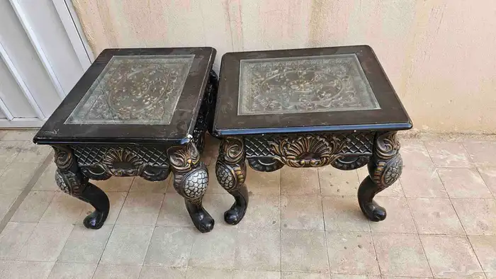طاولتين خشب وزجاج 0