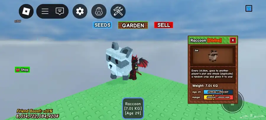 راكون بارخص الاسعار grow garden 1