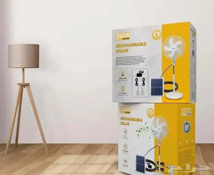 مروحة شمسية DENX DX2606 قابلة لإعادة الشحن مع LED وبطارية 6