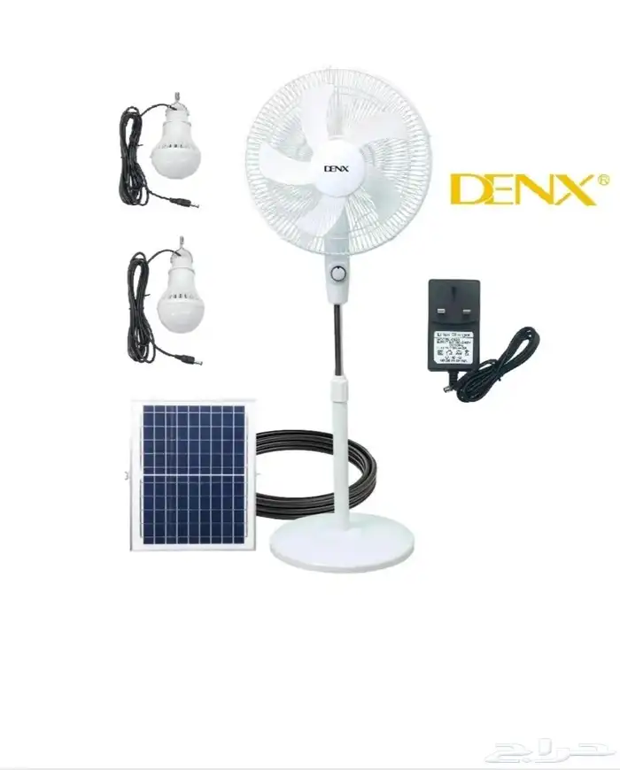 مروحة شمسية DENX DX2606 قابلة لإعادة الشحن مع LED وبطارية 0