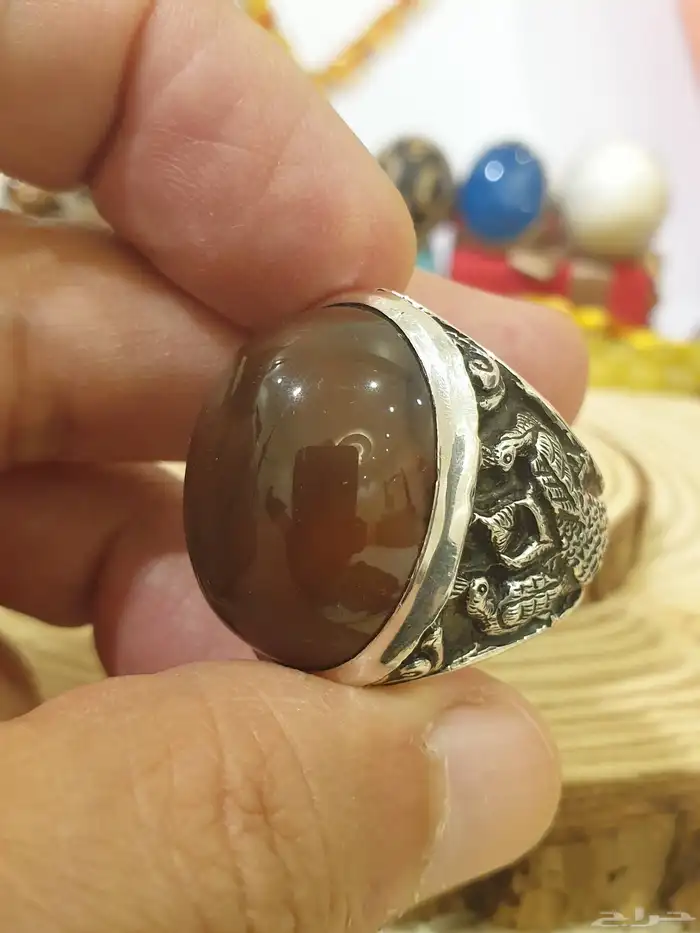 خاتم عقيق يماني كرزي قبه فاخر ومميز 16