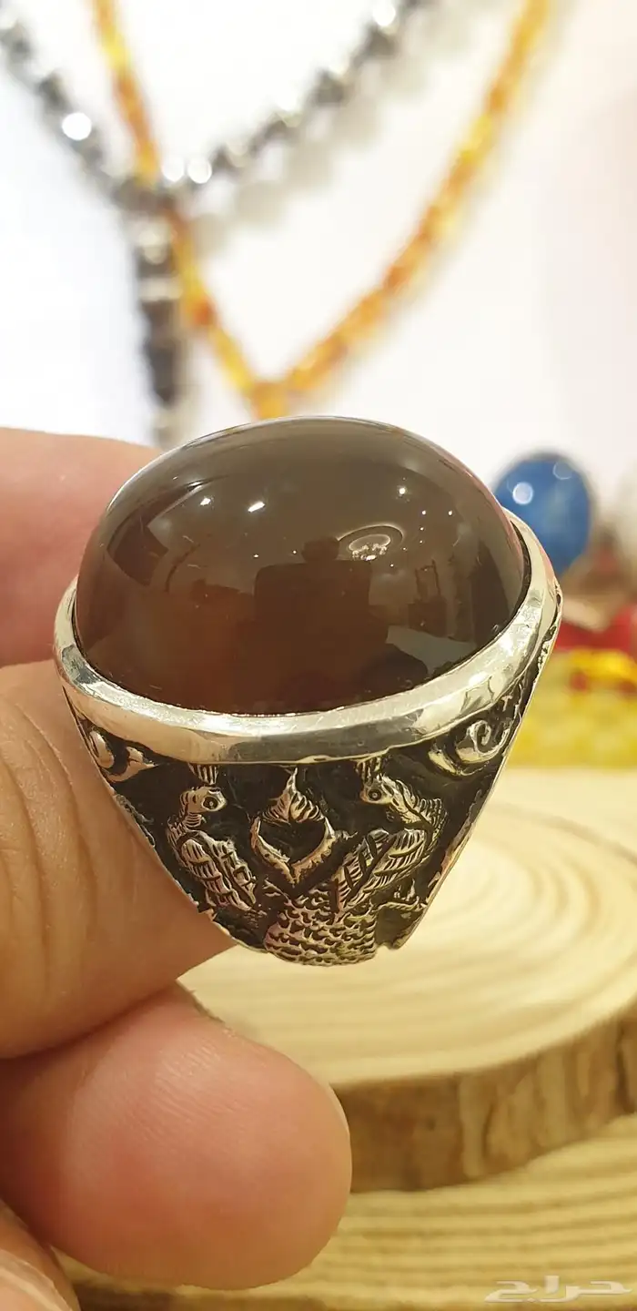 خاتم عقيق يماني كرزي قبه فاخر ومميز 14