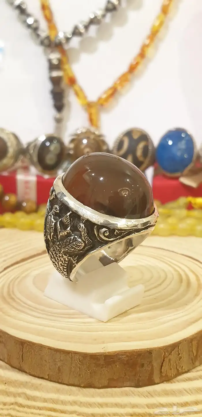 خاتم عقيق يماني كرزي قبه فاخر ومميز 12