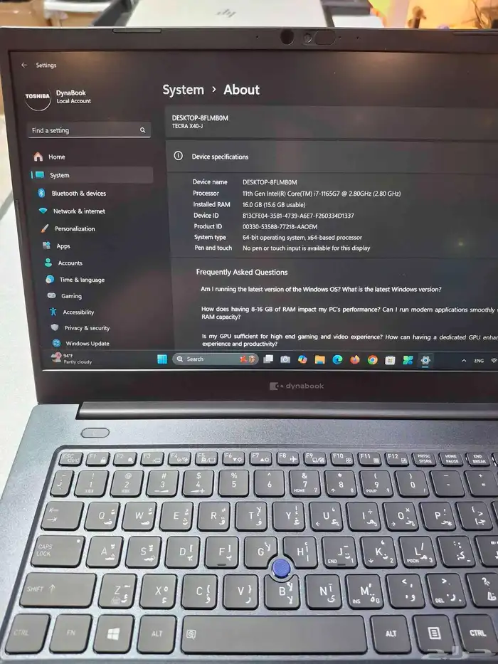 لابتوب توشيبا دينابوك تيكرا بحالة ممتازة بدون خدوش 8