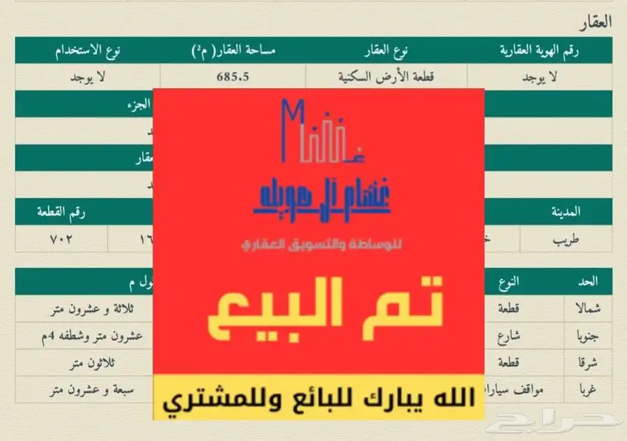 للبيع أرض في مخطط الغضاة بطريب 0