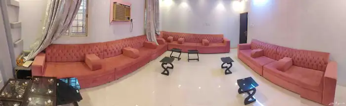 كنب لحريم 7 كبير مع زاوية 8 قطع 7 طاولة زجاج 9 تكاية 3