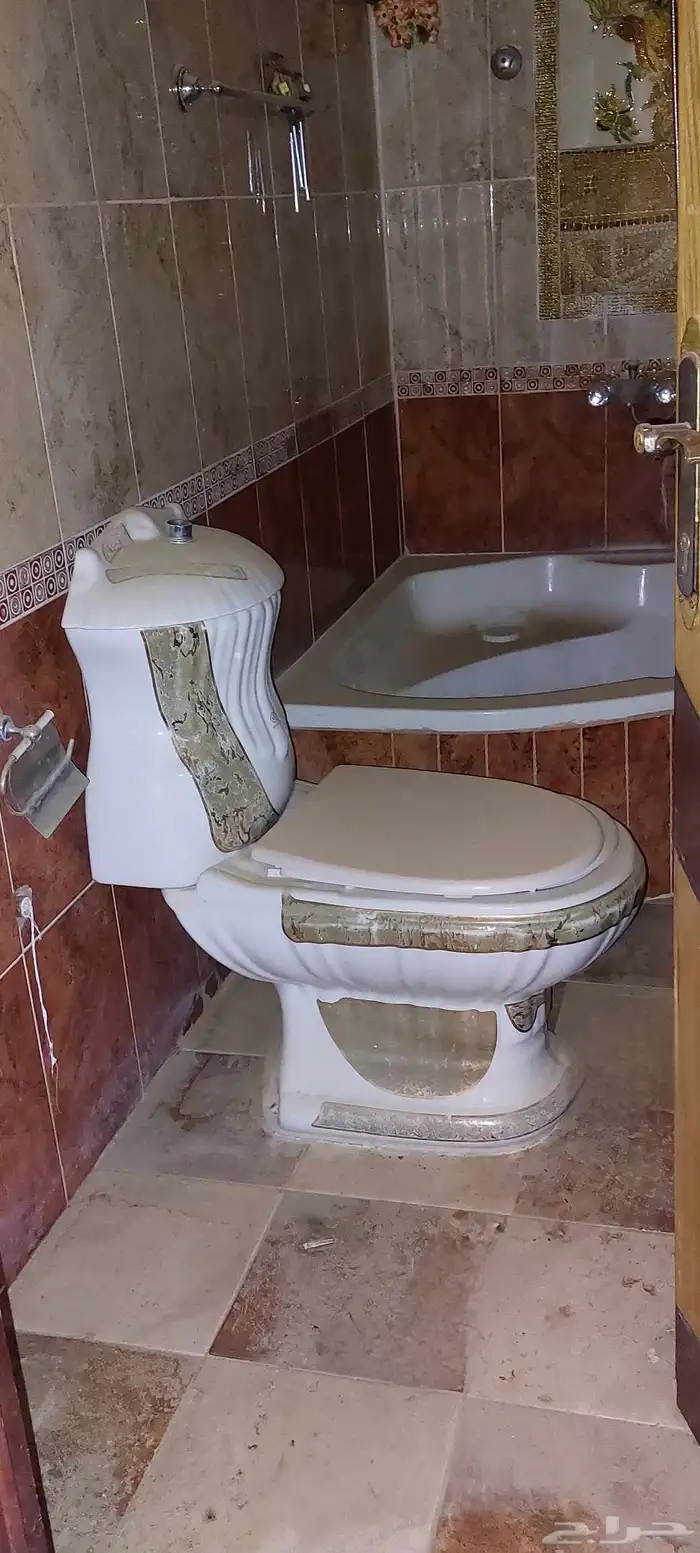 ثلاجة وتلفزيون مع طاوله تلفزيون ومغسلة وكرسي حمام وثريا لبيع 4
