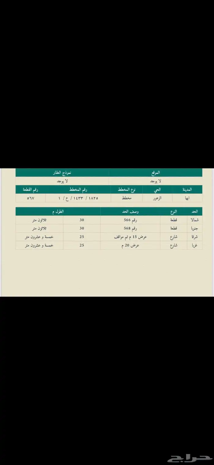 ارض للبيع مخطط 1825 مساحه 750م ش20 ومواقف وش15 السعر 500 الف 1