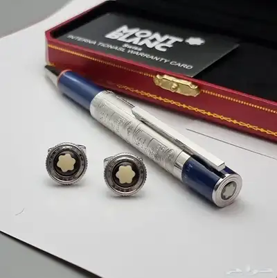 طقم قلم وكبك مونت بلانك بلاتينيوم 4