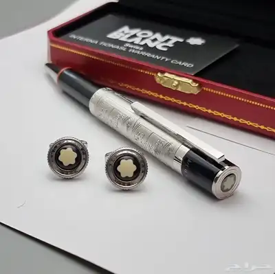 طقم قلم وكبك مونت بلانك بلاتينيوم 0