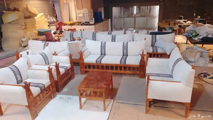 جلسات خارجي طقم سبع انفار خشب سويدي قماش سوري 3