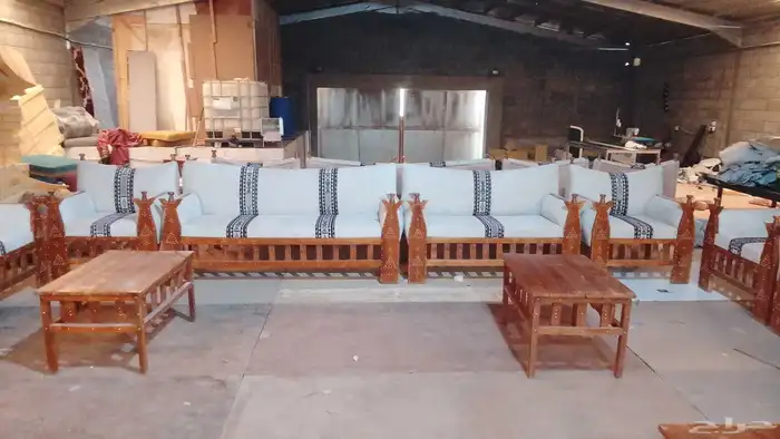 جلسات خارجي طقم سبع انفار خشب سويدي قماش سوري 1