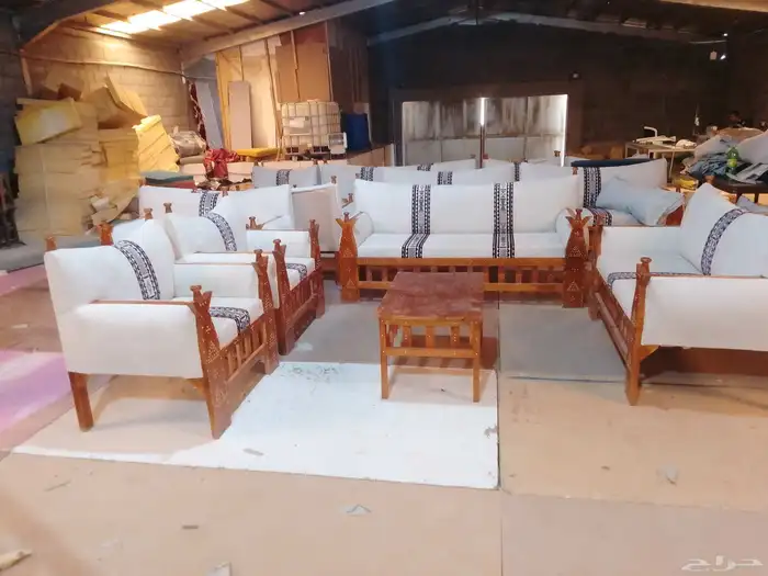 جلسات خارجي طقم سبع انفار خشب سويدي قماش سوري 4
