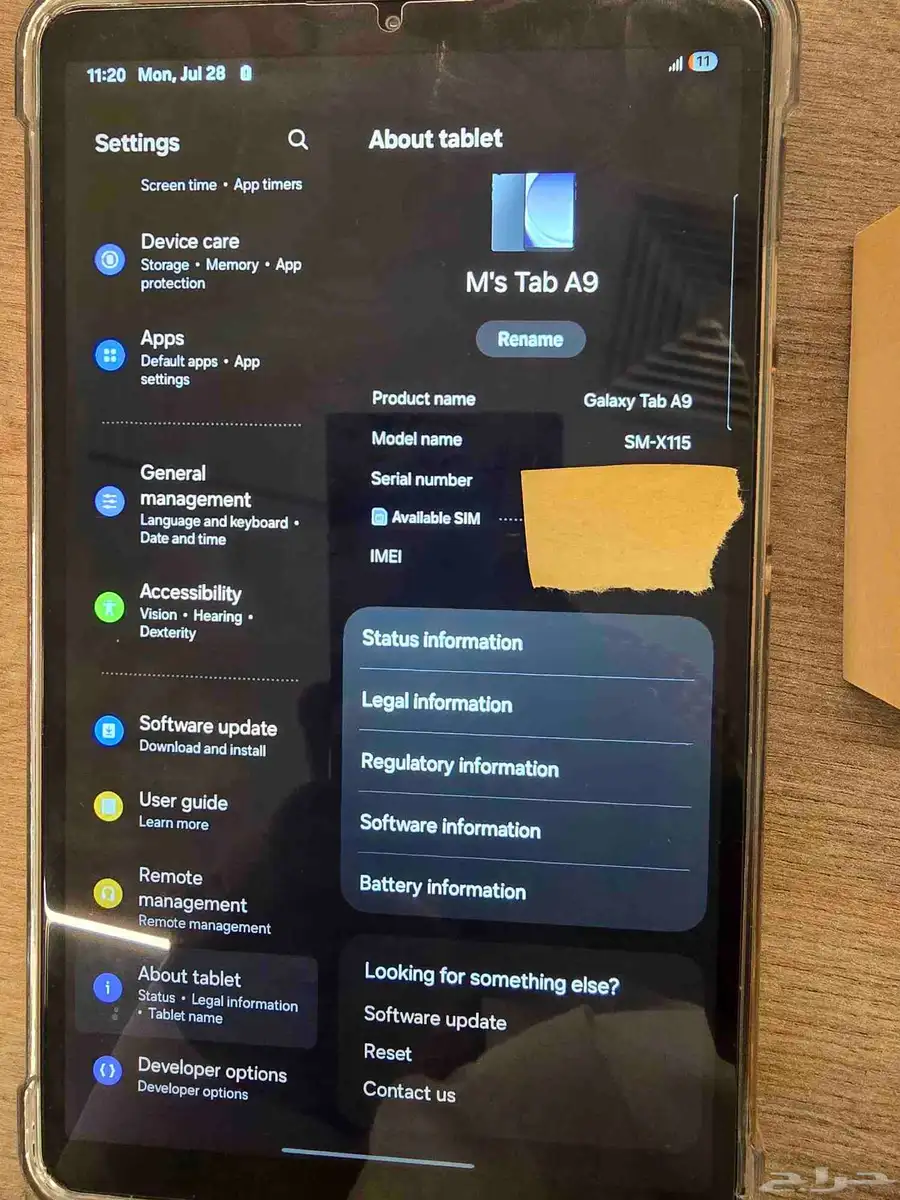 samsung galaxy tab A9 index