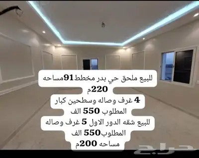 ملحق للبيع حي بدر جديده مخطط 91 مطلوب 550 الف 0