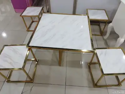 طاولة ضيافه معا 4 طاولة خدمه صغير زجاج شبيه الرخام 1