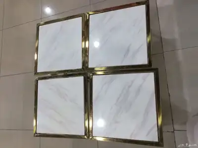 طاولة ضيافه معا 4 طاولة خدمه صغير زجاج شبيه الرخام 0