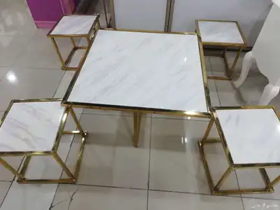 طاولة ضيافه معا 4 طاولة خدمه صغير زجاج شبيه الرخام 2