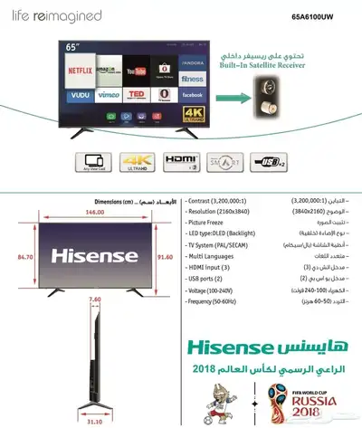 شاشة Hisense مستعملة 65 بوصة 4K 3