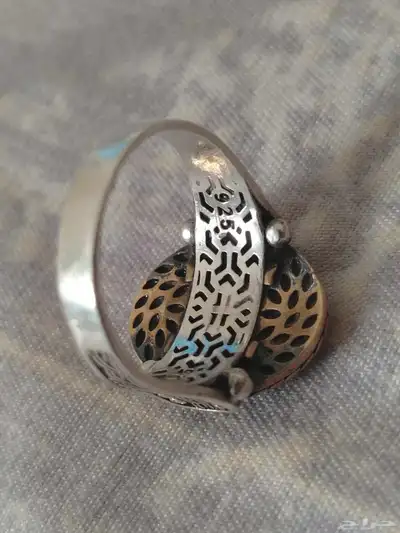 خاتم فضه مطعم ب النحاس بسيط وانيق 1