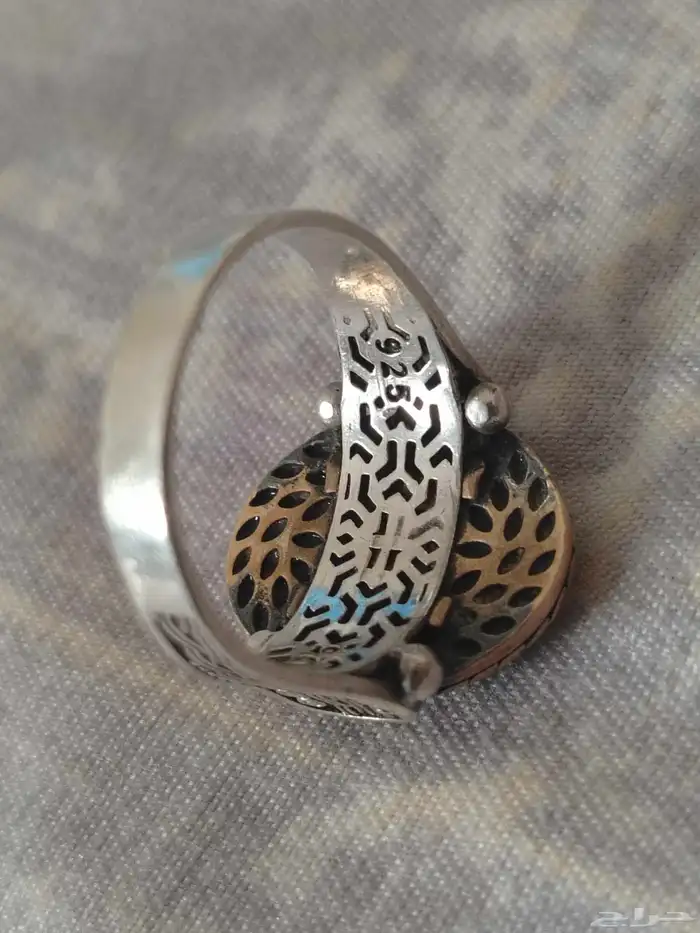 خاتم فضه مطعم ب النحاس بسيط وانيق 1
