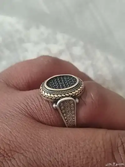 خاتم فضه مطعم ب النحاس بسيط وانيق 0