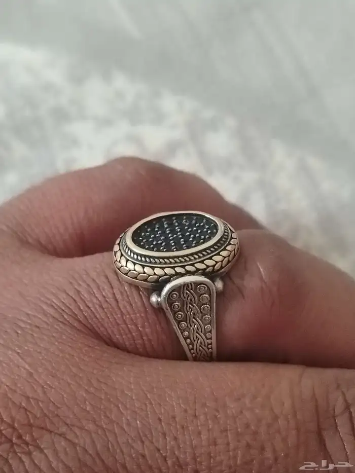 خاتم فضه مطعم ب النحاس بسيط وانيق 0