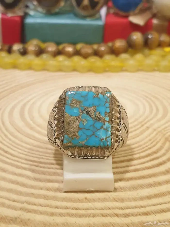 خاتم فيروز نيشابوري بعروق ذهبيه 6