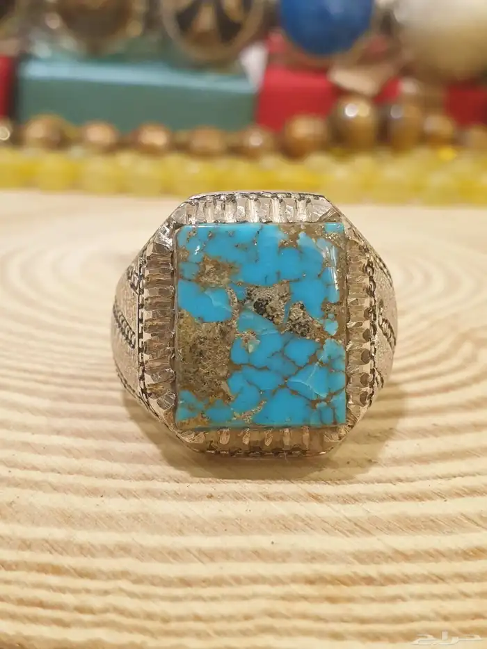 خاتم فيروز نيشابوري بعروق ذهبيه 10