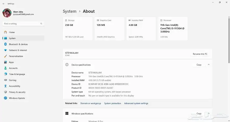 Lenovo laptop core i3 11th generation ram4gb ssd 512 6
