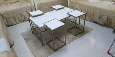 طاوله رخام مع حديد طقم كامل العدد 5 2