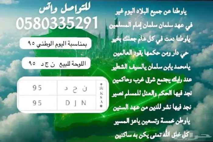 لوحه مميزه نجد بالإنجليزي الأرقام 95 4