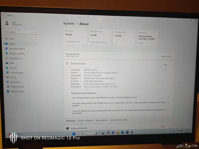 DELL Inspiron 16 plus 13 Gen RAM 32GB DDR5 SSD 1TB 16 INCH 7
