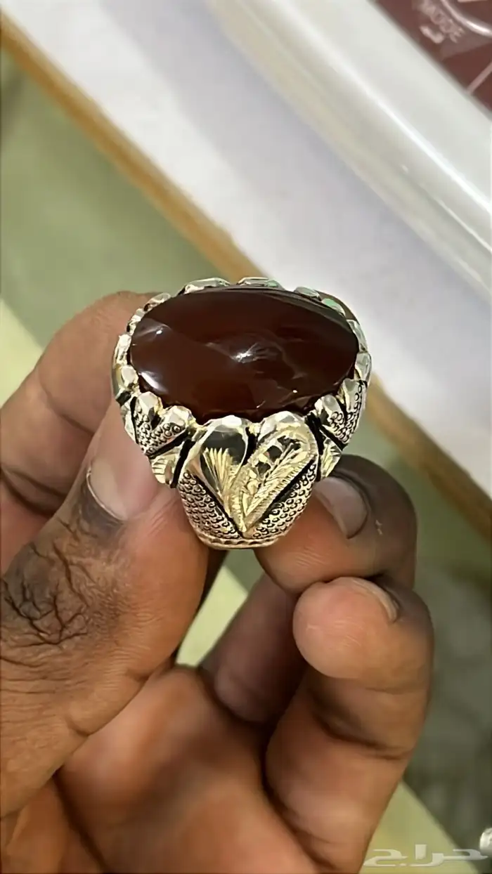 خاتم فضه عقيق كبدي فاخر 0