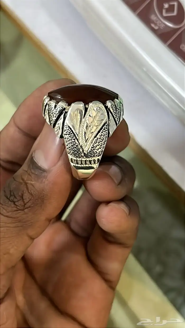 خاتم فضه عقيق كبدي فاخر 1