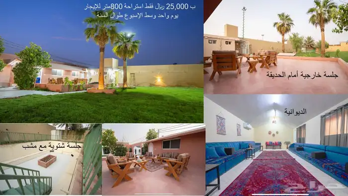 استراحة 800م للإيجار السنوي يوم وسط الإسبوع ب25ألف ريال فقط 0