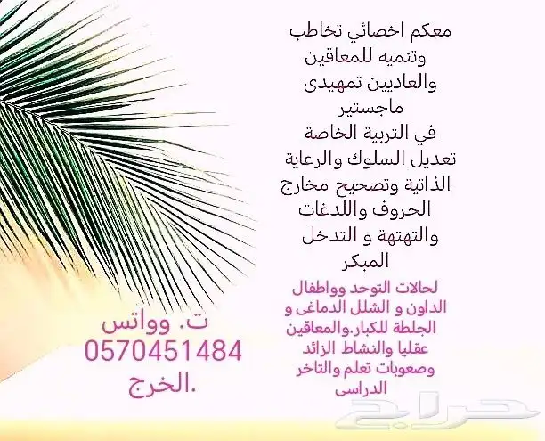 اخصائي تخاطب وتنمية وصعوبات التعلم تمهيدي ماجستير فى التربية 0