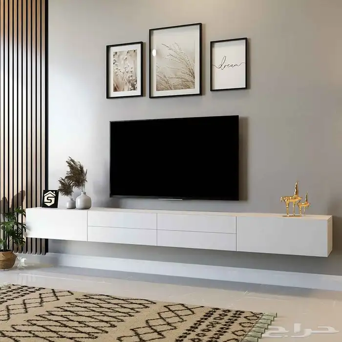 طاولة تلفاز معلقه لون ابيض 4