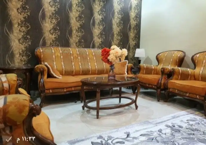 طقم كنب كلاسيك خشب قوي يحتاج تنجيد 7 كراسي 0